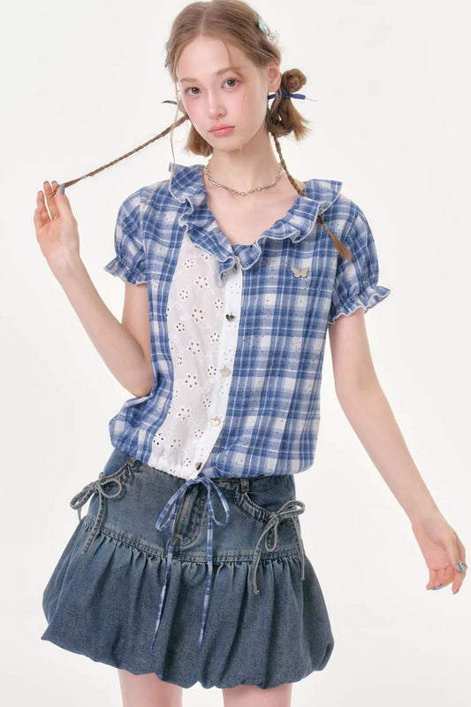 Plaid Patchwork Summer Blouse