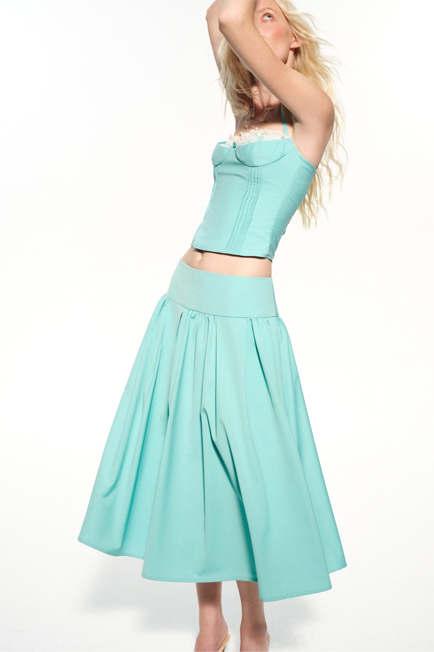 Mint Green Suspender Lace Fishtail Skirt Set-Up