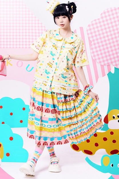 Original Three-Color Ribbon Print Blouse