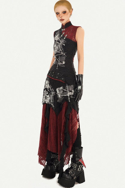 Dark A-Line Color-Block Skirt