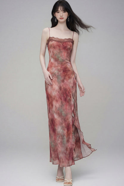 Gradient Print Suspender Dress with Cardigan Set-Up