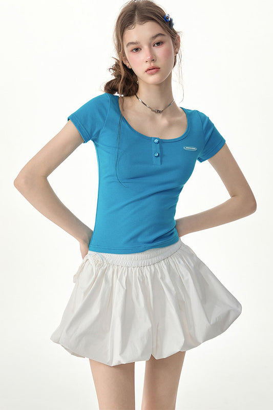 Sea Salt Blue U-Neck Slim Fit Top