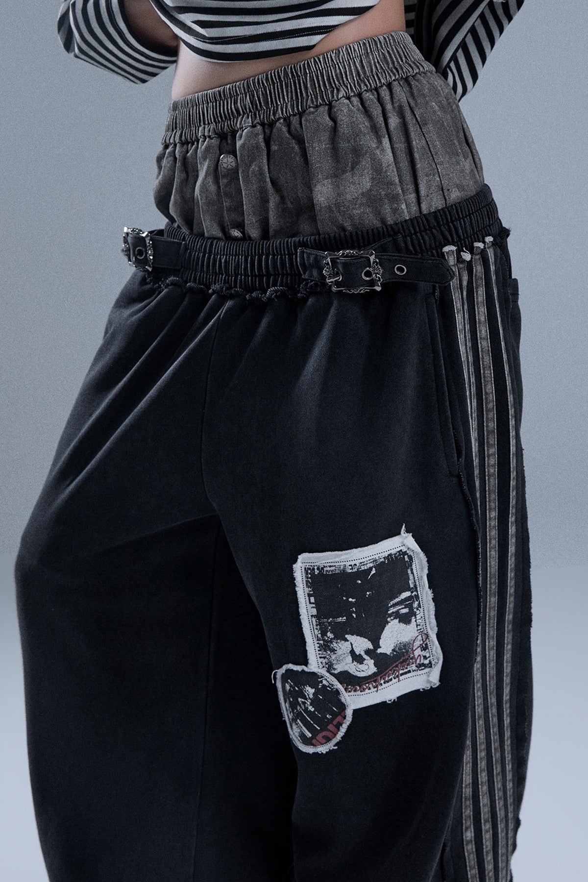 Layered-Look Patchwork Striped Pants