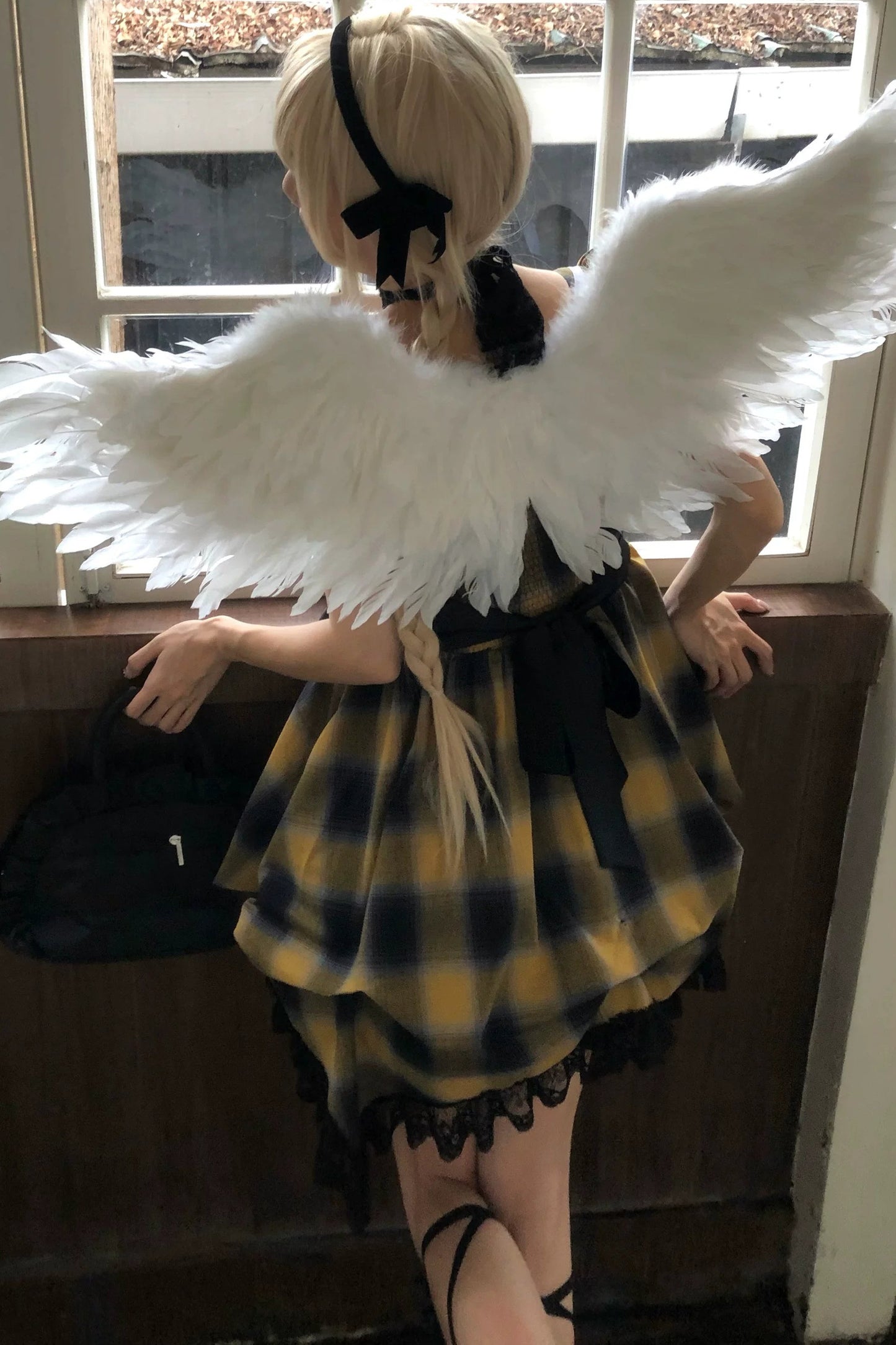 Yellow Plaid Puff Sleeve Dress Set-Up