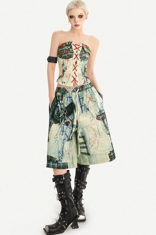 Printed Strapless Tube Top and Cropped Pants Set-Up