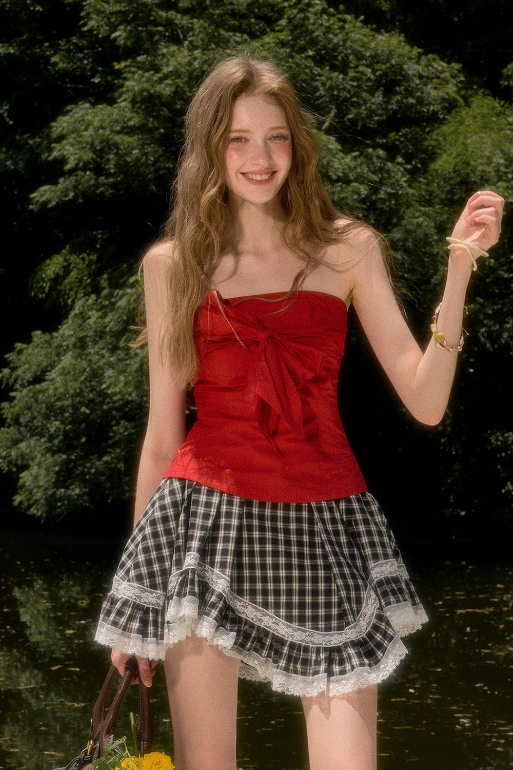 White Plaid Lace Skirt
