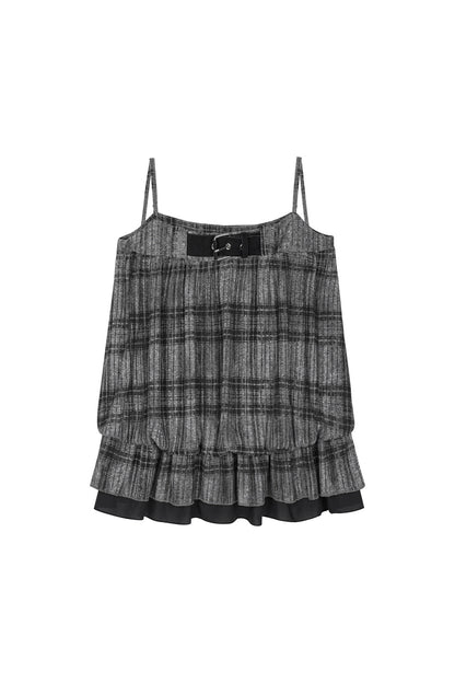Black Gray Plaid Balloon Suspender Cover-Up Set