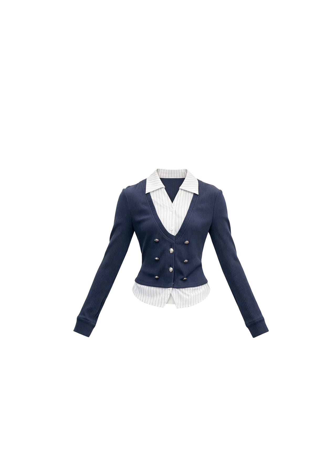 Top in maglia con scollo a V effetto stratificato