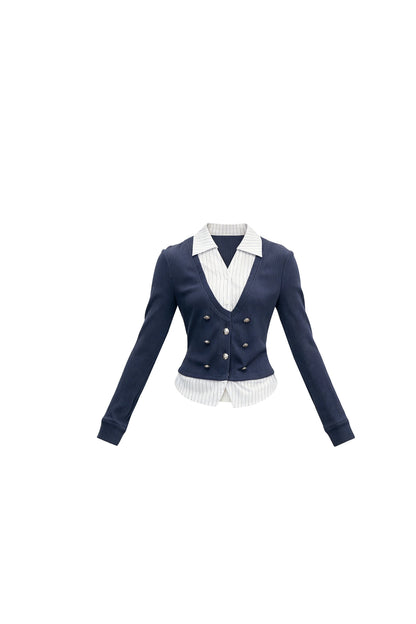 Top in maglia con scollo a V effetto stratificato