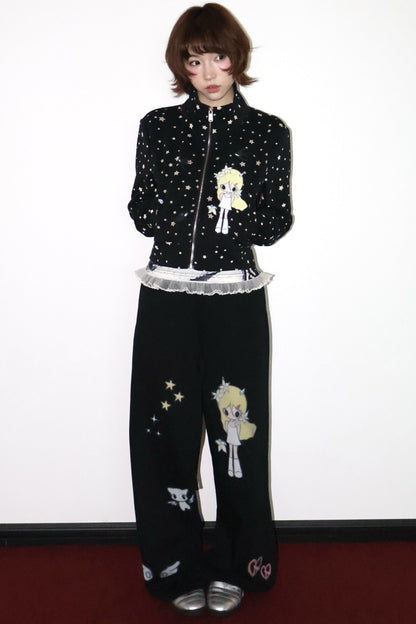 Illustration Print Drawstring Sweatpants