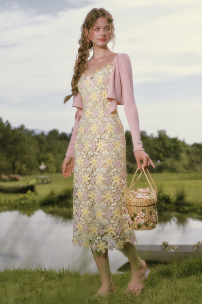 Rainbow Floral Corset Strap Long Dress Set-Up