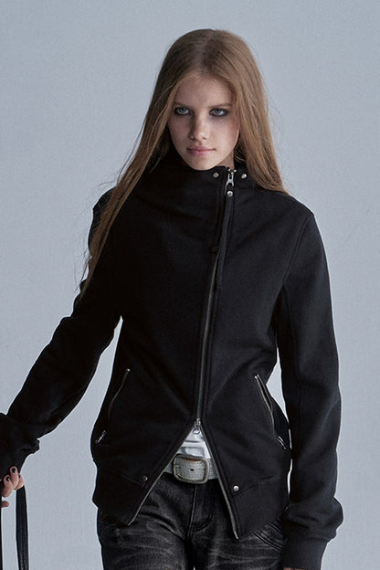 Diagonal Zipper Rivet Cardigan Jacket