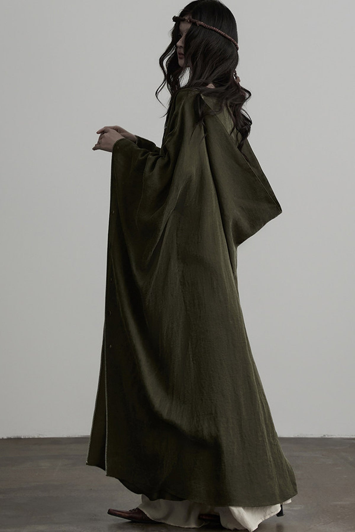 Dark Forest Green Embroidered Detachable Hood Cape