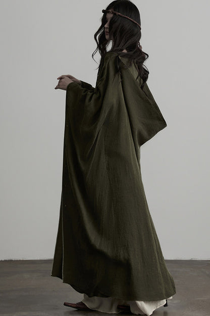 Dark Forest Green Embroidered Detachable Hood Cape