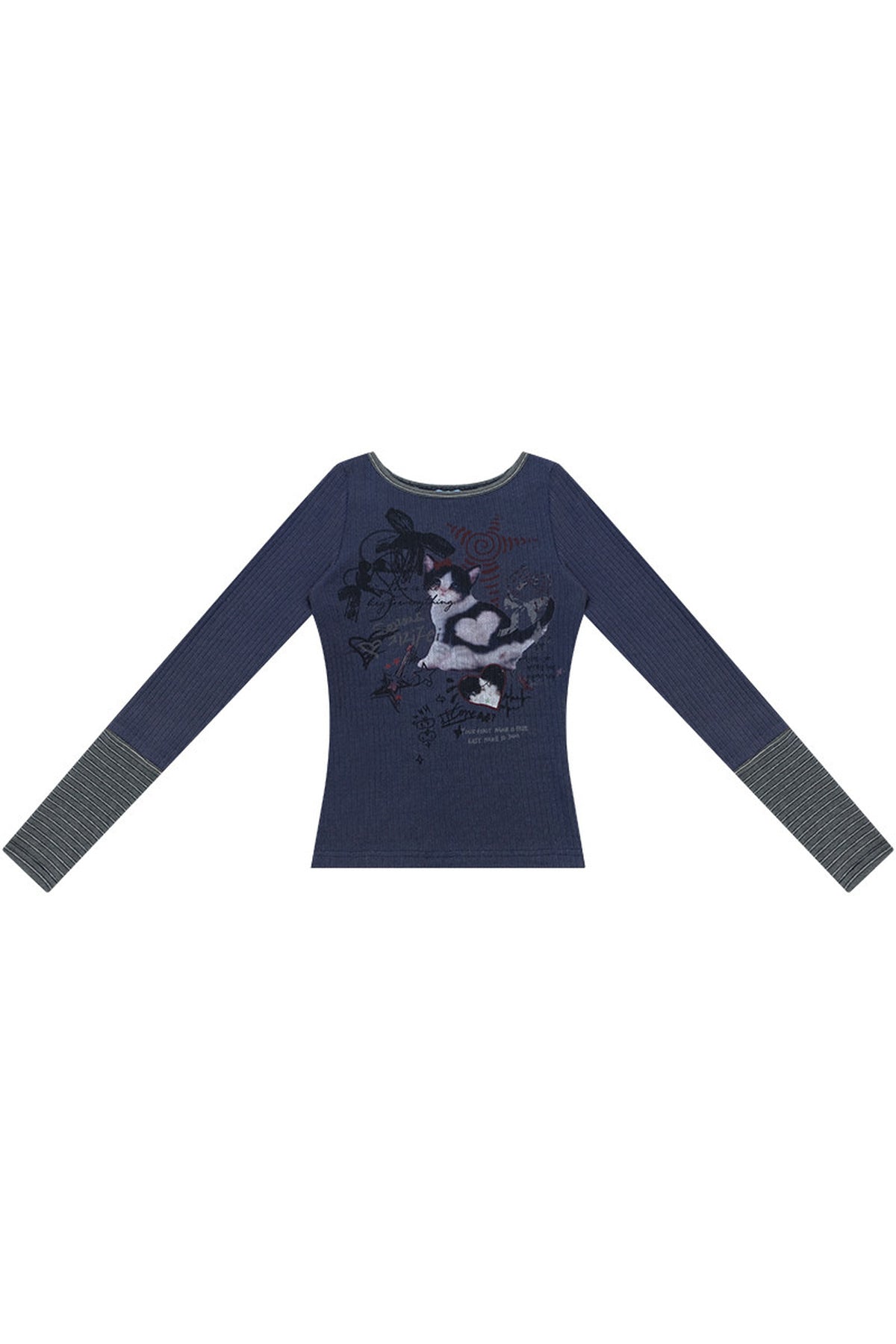 Graffiti Cat Heart Knit Sweater