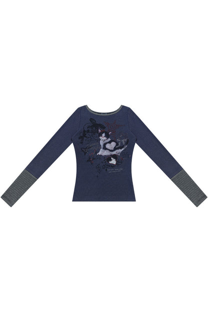 Graffiti Cat Heart Knit Sweater
