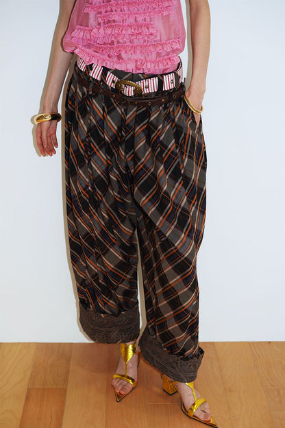 Retro Plaid Cotton Pants