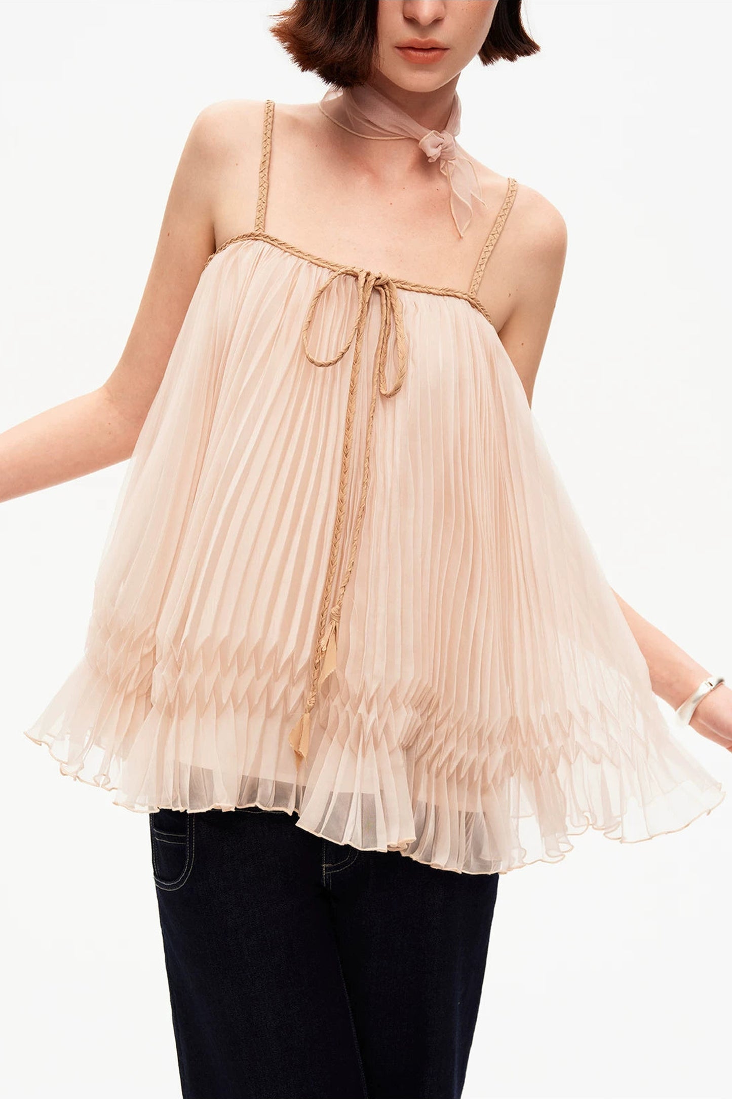 Chiffon Pleated Suspender Top