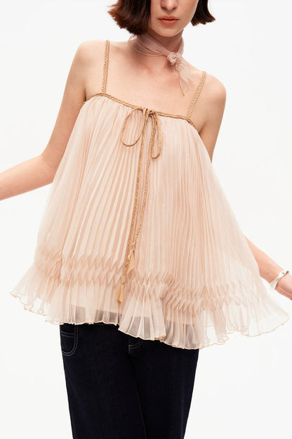 Chiffon Pleated Suspender Top