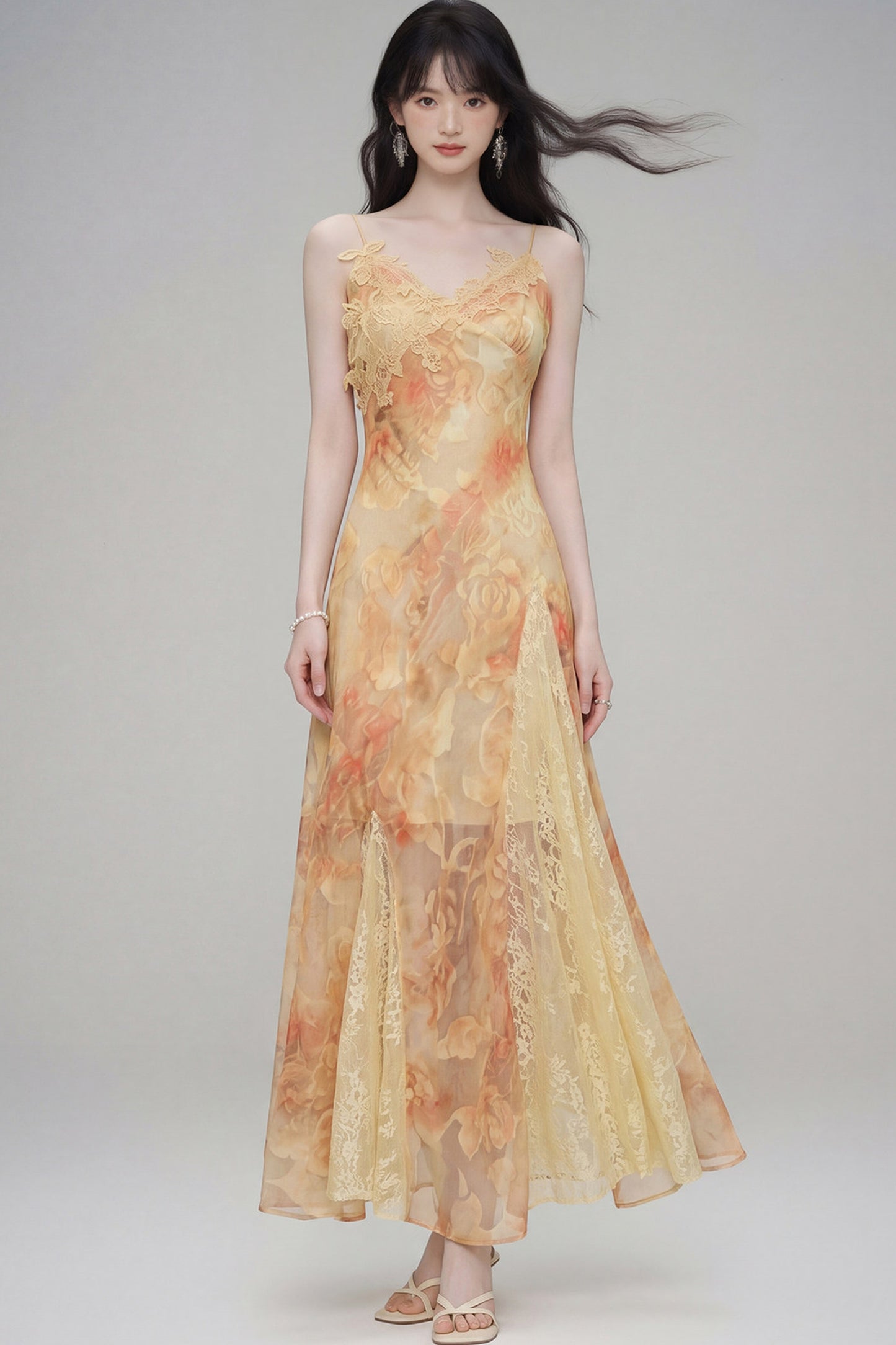 Floral Lace Spaghetti Strap Dress and Cardigan Set-Up