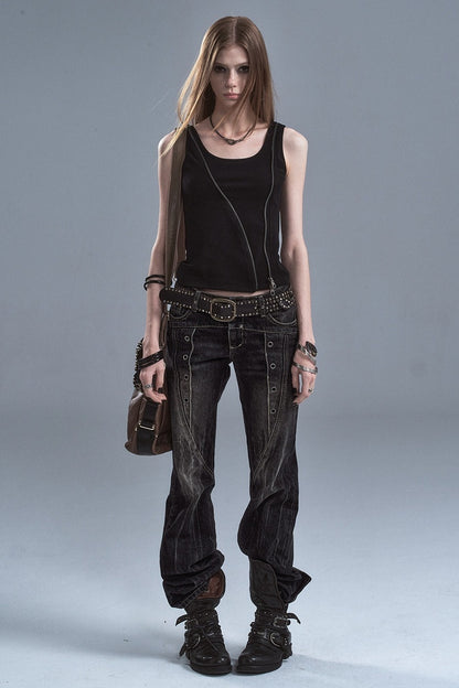 Black Camouflage Diagonal Zipper Two-Way Wear Camisole