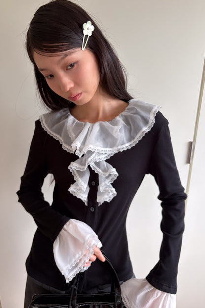 Lace Patchwork Ruffle Sleeve Cardigan
