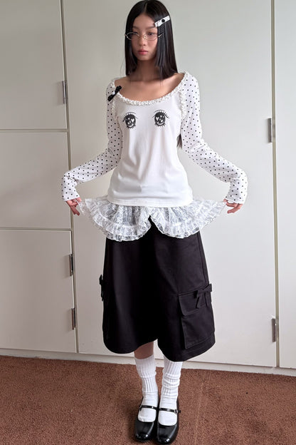 Polka Dot Eye Print Long Sleeve Top