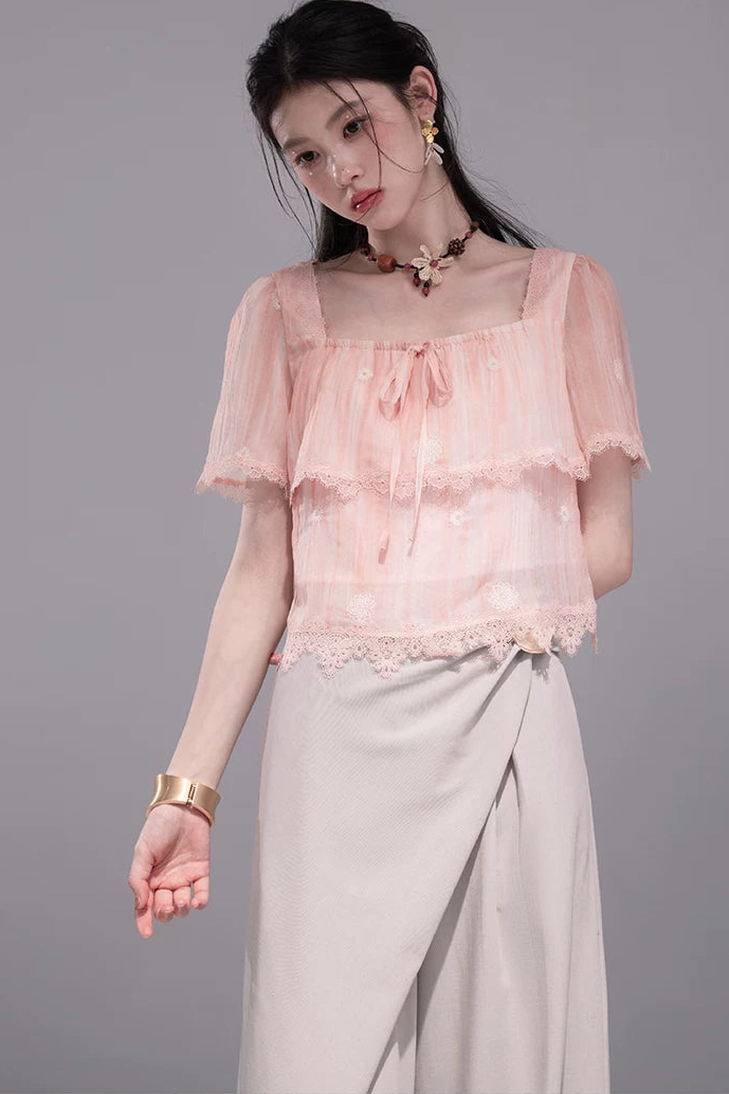 Cloudy Pink Ruffle Blouse