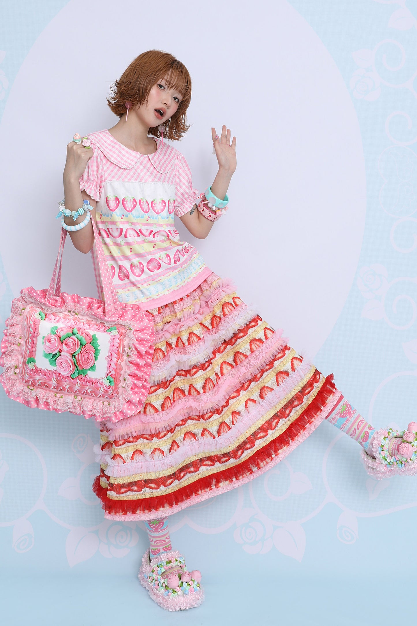 Rose Cake Ruffle Handheld Crossbody Tote