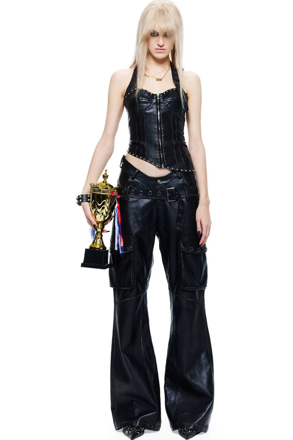 Light Punk Leather Halter Top