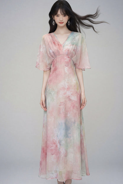 Pink Lotus Gradient Floral Dress