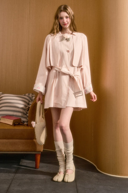 Layered-Look A-Line Linen Trench Coat