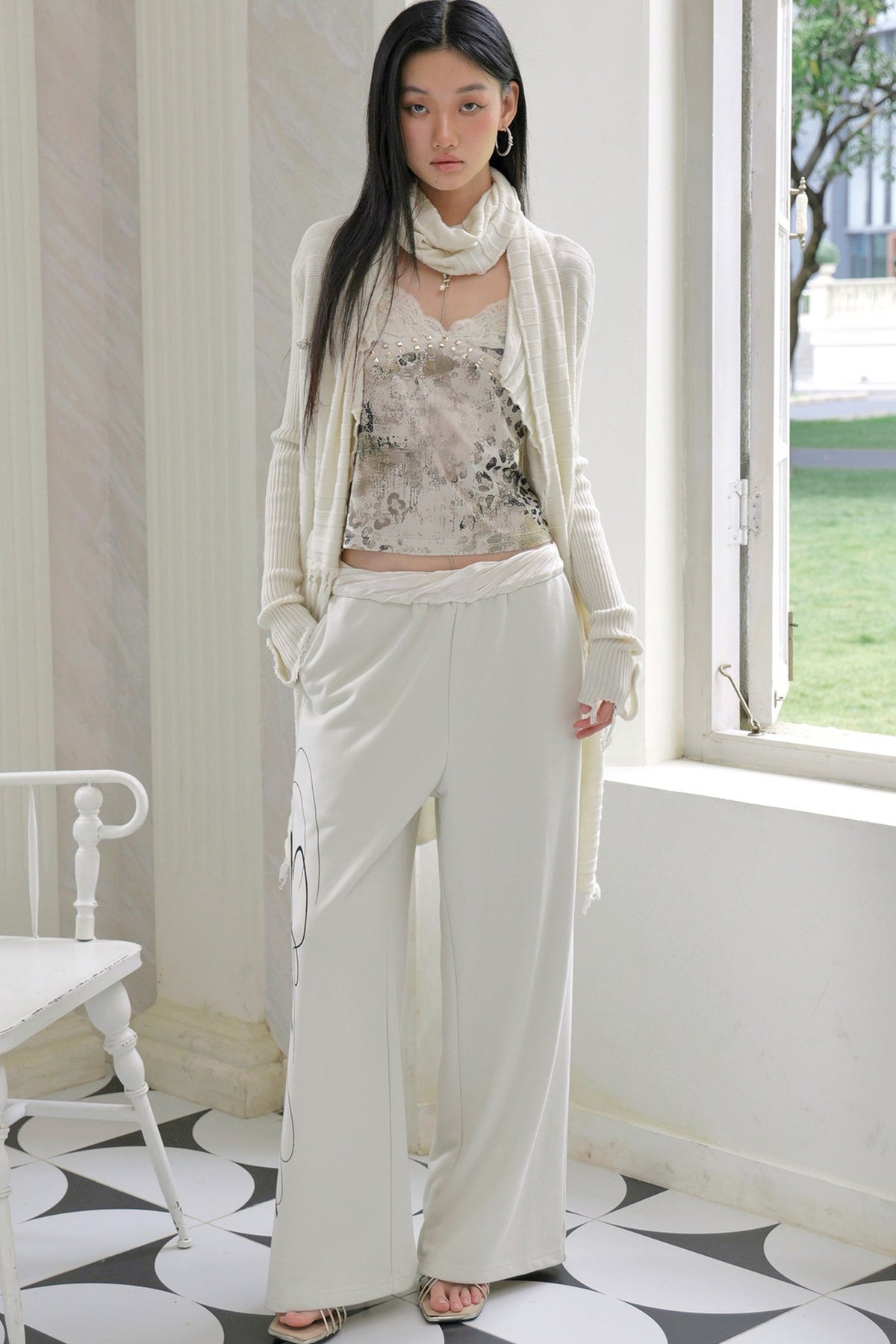 Asymmetrical Fringed Wool Knit Jacket Set-Up