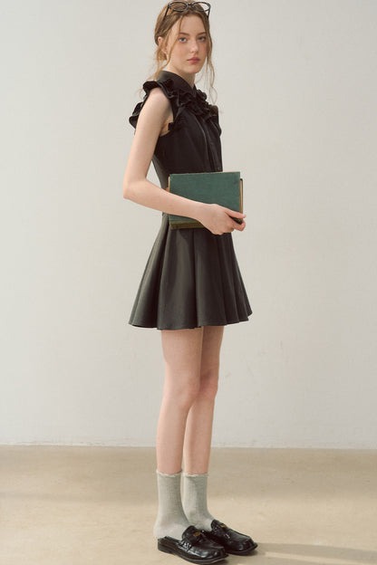 Robe rétro gris foncé à col à volants