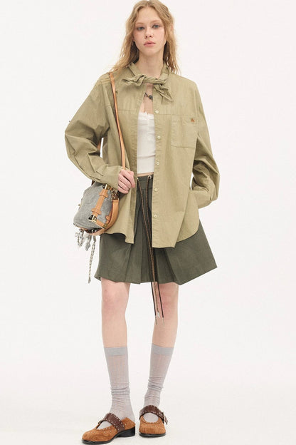Washed Cotton Scarf-Style Blouse