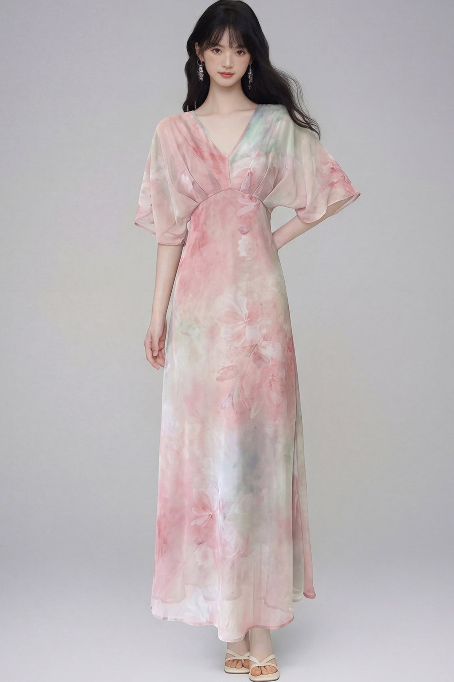 Pink Lotus Gradient Floral Dress