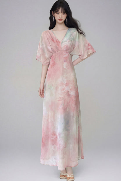 Pink Lotus Gradient Floral Dress