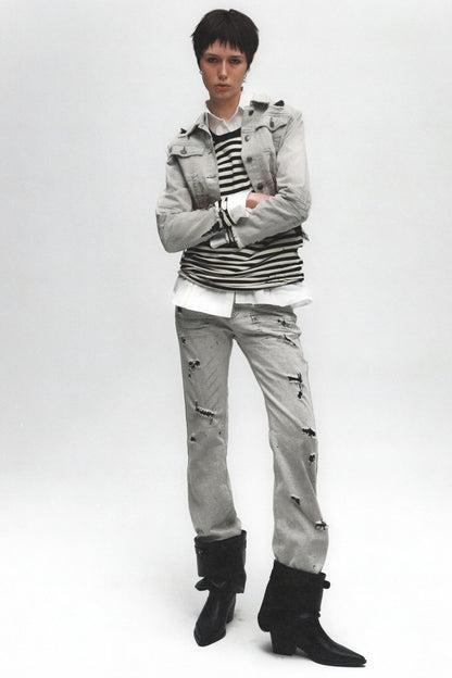 Punk Grunge Distressed Denim Jacket and Jeans Set-Up