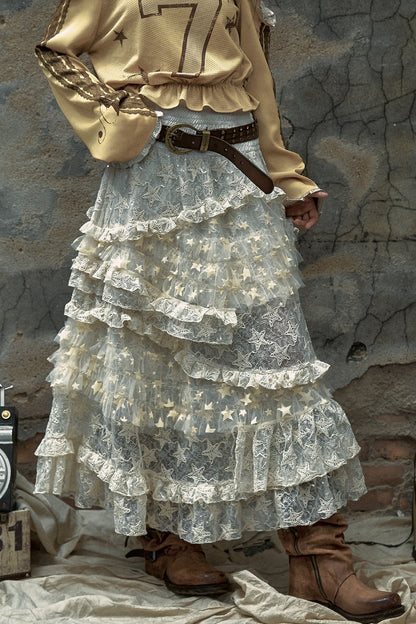 High-Waisted Multi-Layer Lace Cake Skirt
