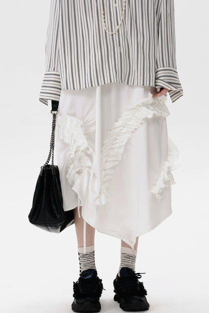 Irregular Acetate Ruffle Drawstring Skirt