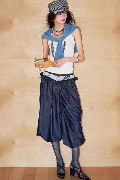 Patchwork Asymmetrical Wide-Leg Pants