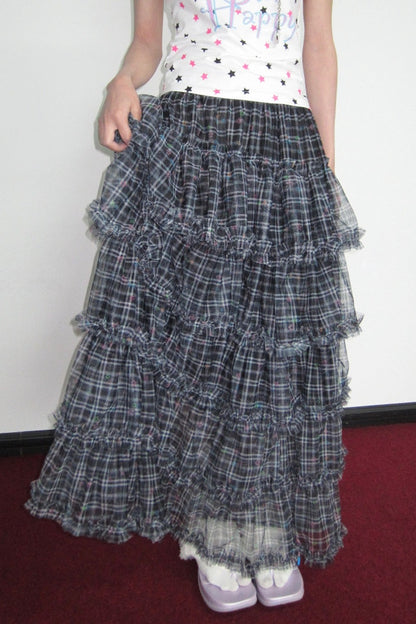 Star Plaid Mesh Cake Skirt
