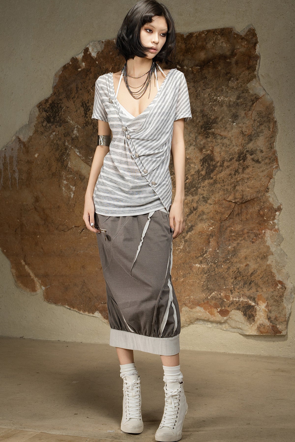 Asymmetrical Striped Knit Top