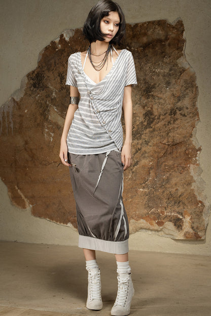 Asymmetrical Striped Knit Top