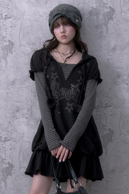 Loose Floral Hooded Sweatshirt Dress