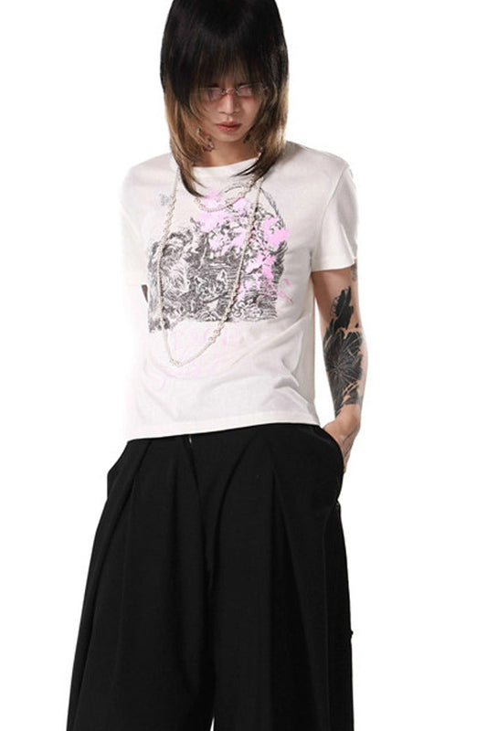Loose Maltese and Cat Print T-Shirt