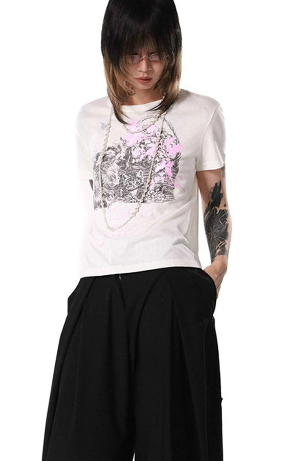 Loose Maltese and Cat Print T-Shirt