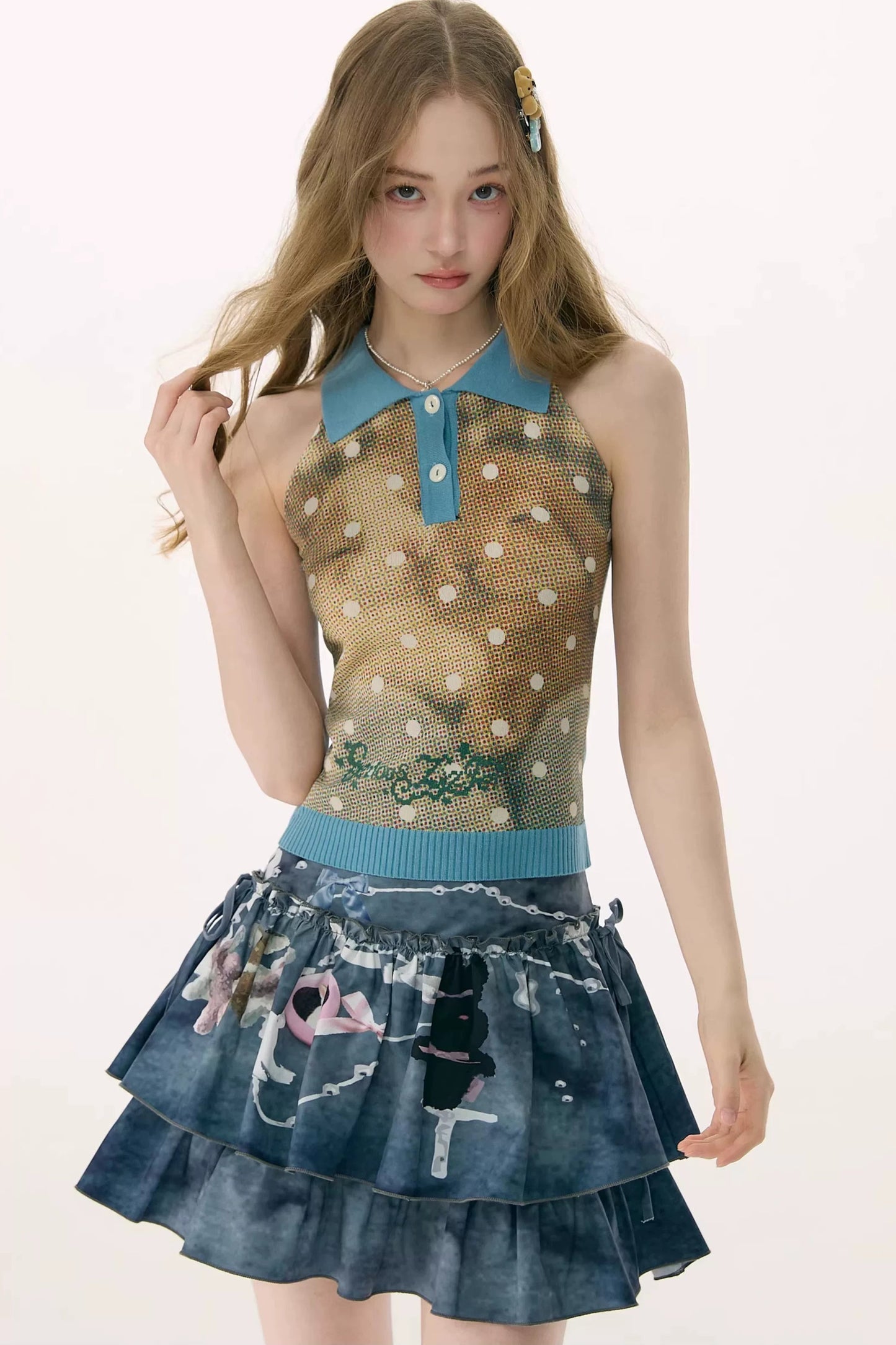 Starfall Rabbit Knit Polo Camisole Top