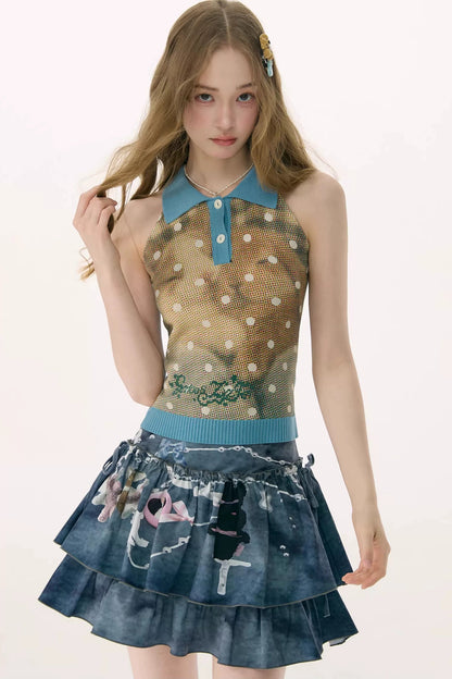 Starfall Rabbit Knit Polo Camisole Top