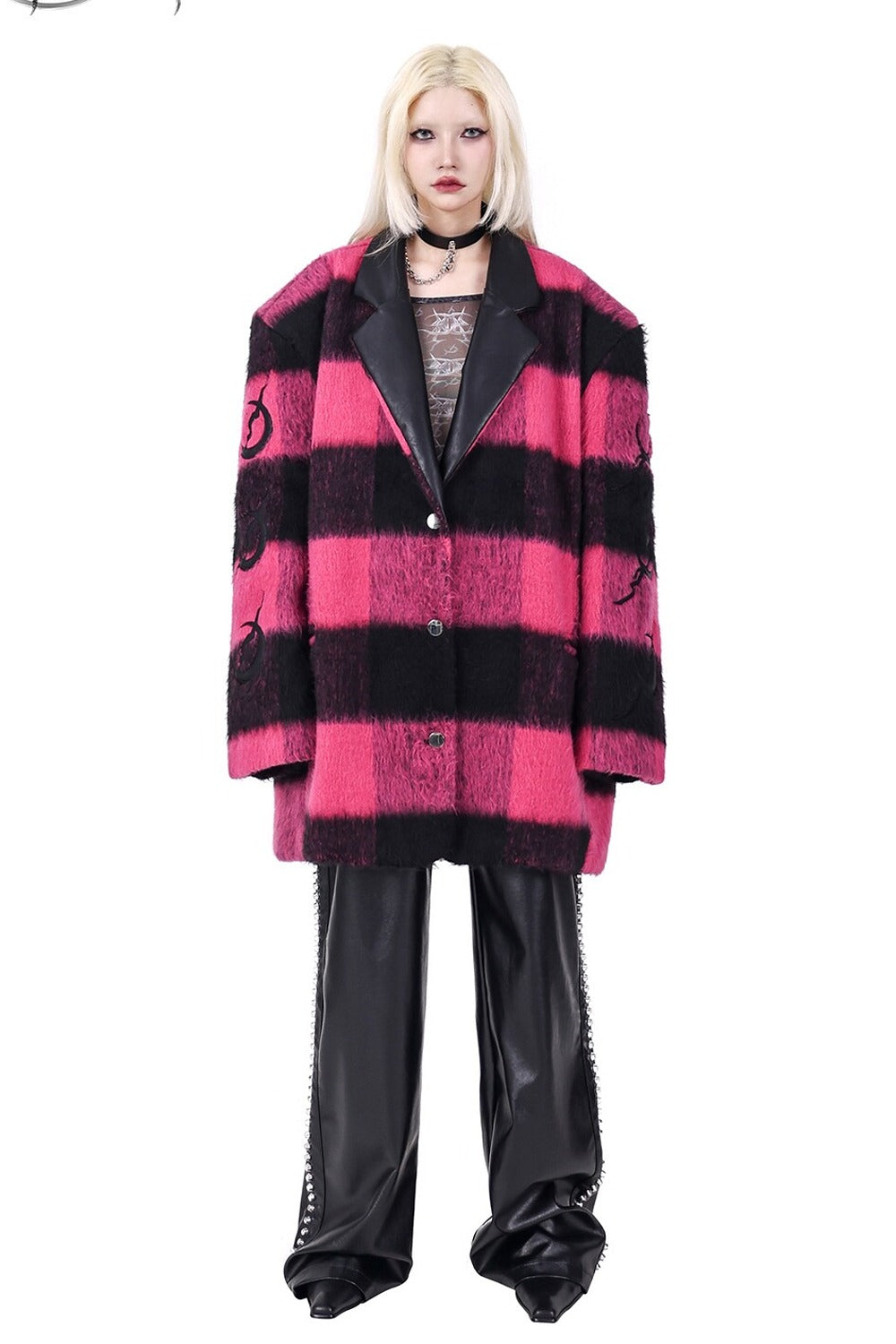 Black Pink Plaid Oversized Blazer
